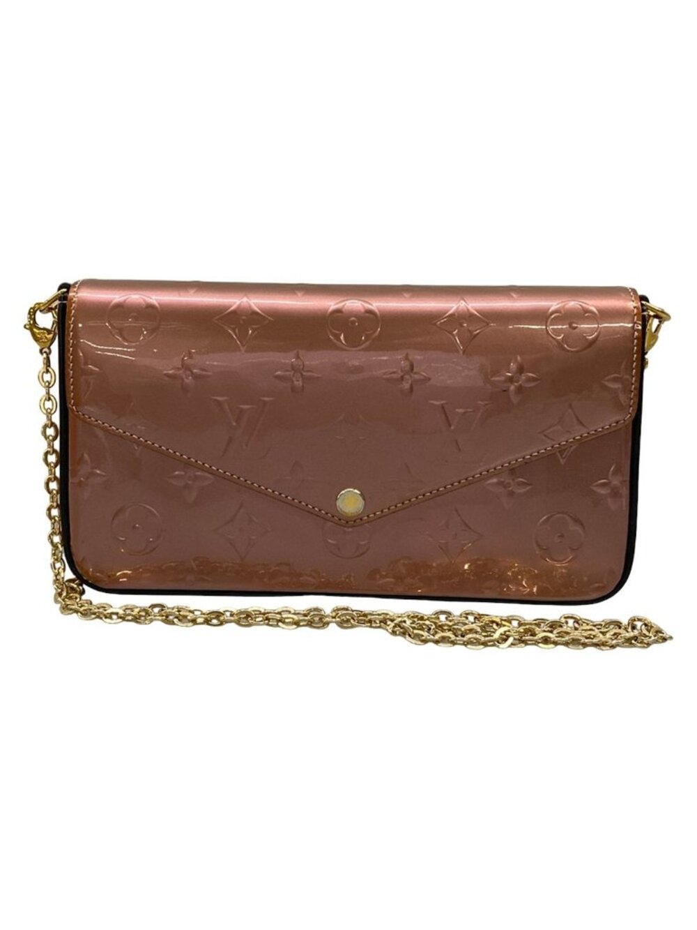 Louis Vuitton Wallet Monogram Vernis Pochette Felicie Rose Pearl Leather Cowhide